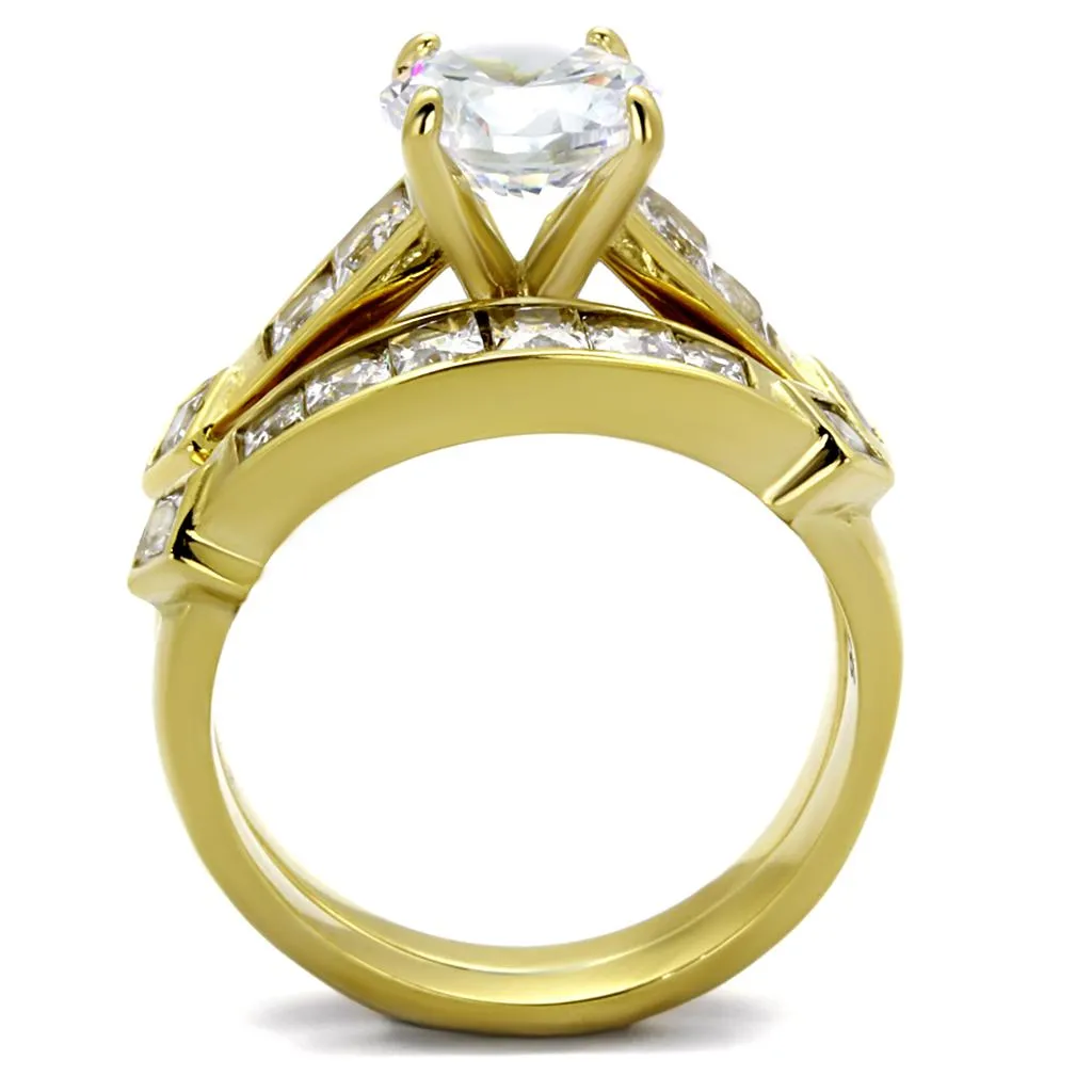 IP Gold(Ion Plating) Stainless Steel Ring with AAA Grade CZ in Clear for Women Style TK8X040