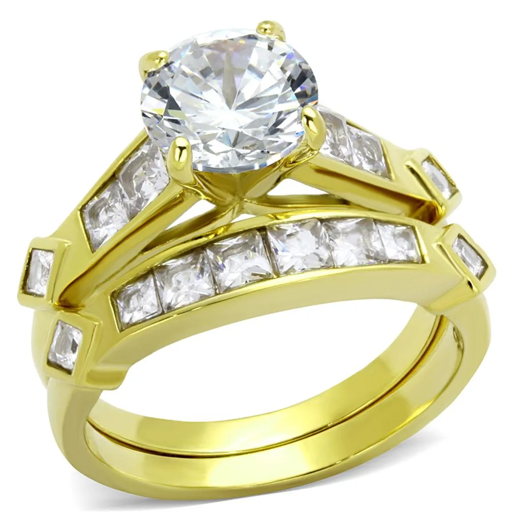 IP Gold(Ion Plating) Stainless Steel Ring with AAA Grade CZ in Clear for Women Style TK8X040