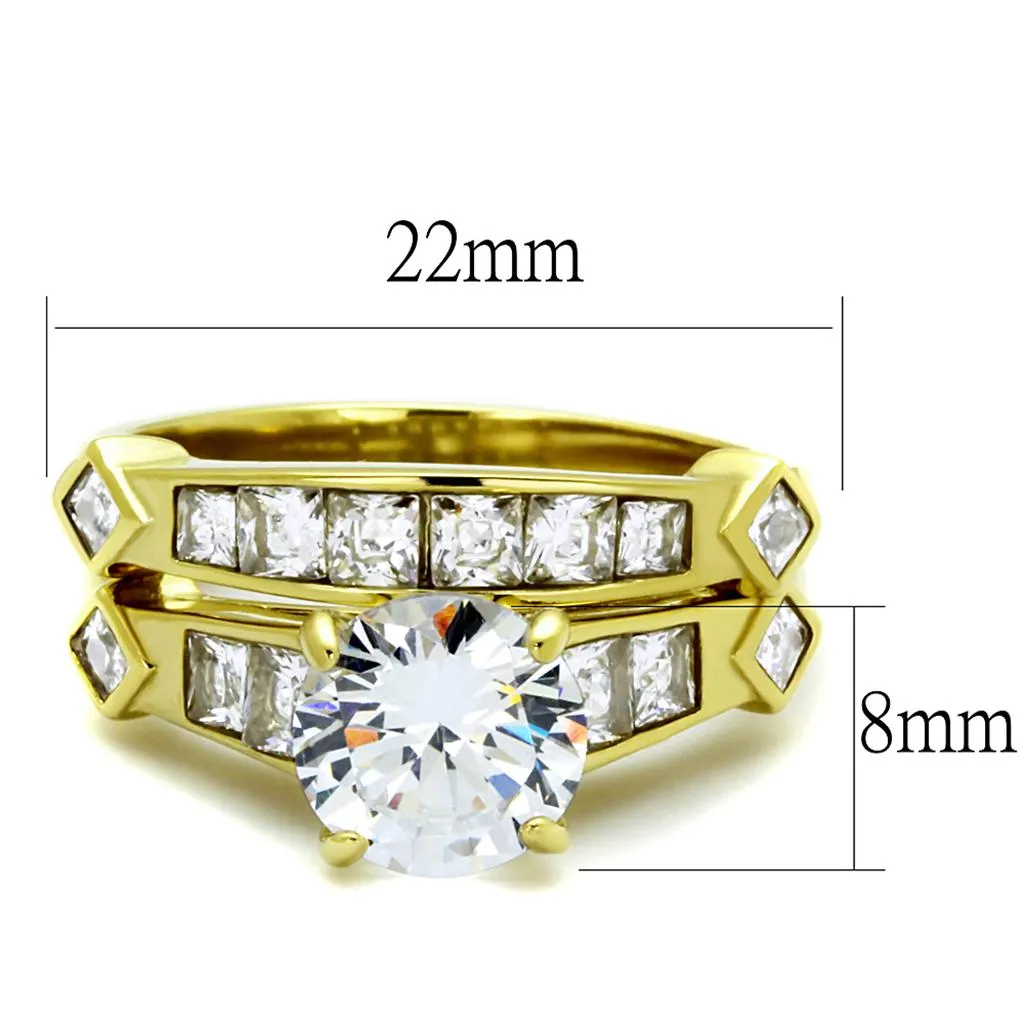 IP Gold(Ion Plating) Stainless Steel Ring with AAA Grade CZ in Clear for Women Style TK8X040