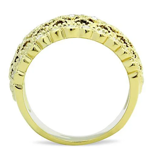 IP Gold(Ion Plating) Stainless Steel Ring with Top Grade Crystal in Clear for Women Style TK1393