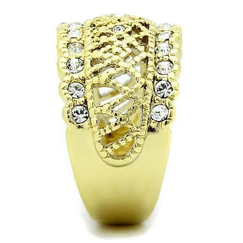 IP Gold(Ion Plating) Stainless Steel Ring with Top Grade Crystal in Clear for Women Style TK1393