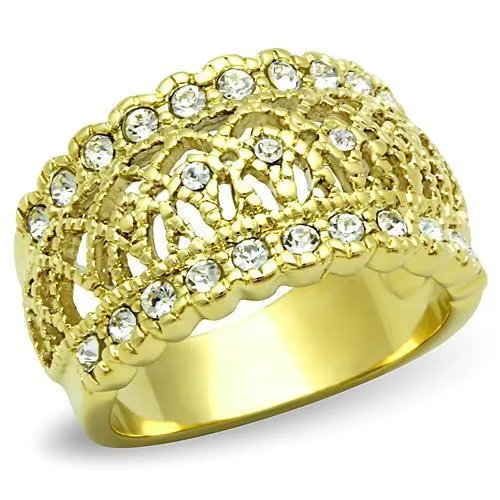 IP Gold(Ion Plating) Stainless Steel Ring with Top Grade Crystal in Clear for Women Style TK1393
