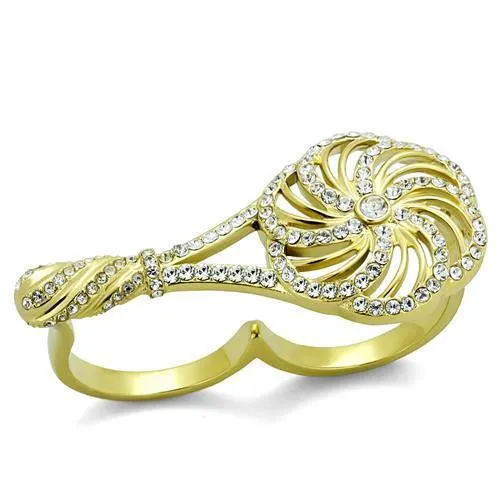 IP Gold(Ion Plating) Stainless Steel Ring with Top Grade Crystal in Clear for Women Style TK2107