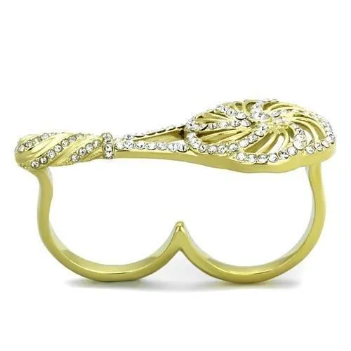IP Gold(Ion Plating) Stainless Steel Ring with Top Grade Crystal in Clear for Women Style TK2107