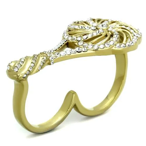 IP Gold(Ion Plating) Stainless Steel Ring with Top Grade Crystal in Clear for Women Style TK2107