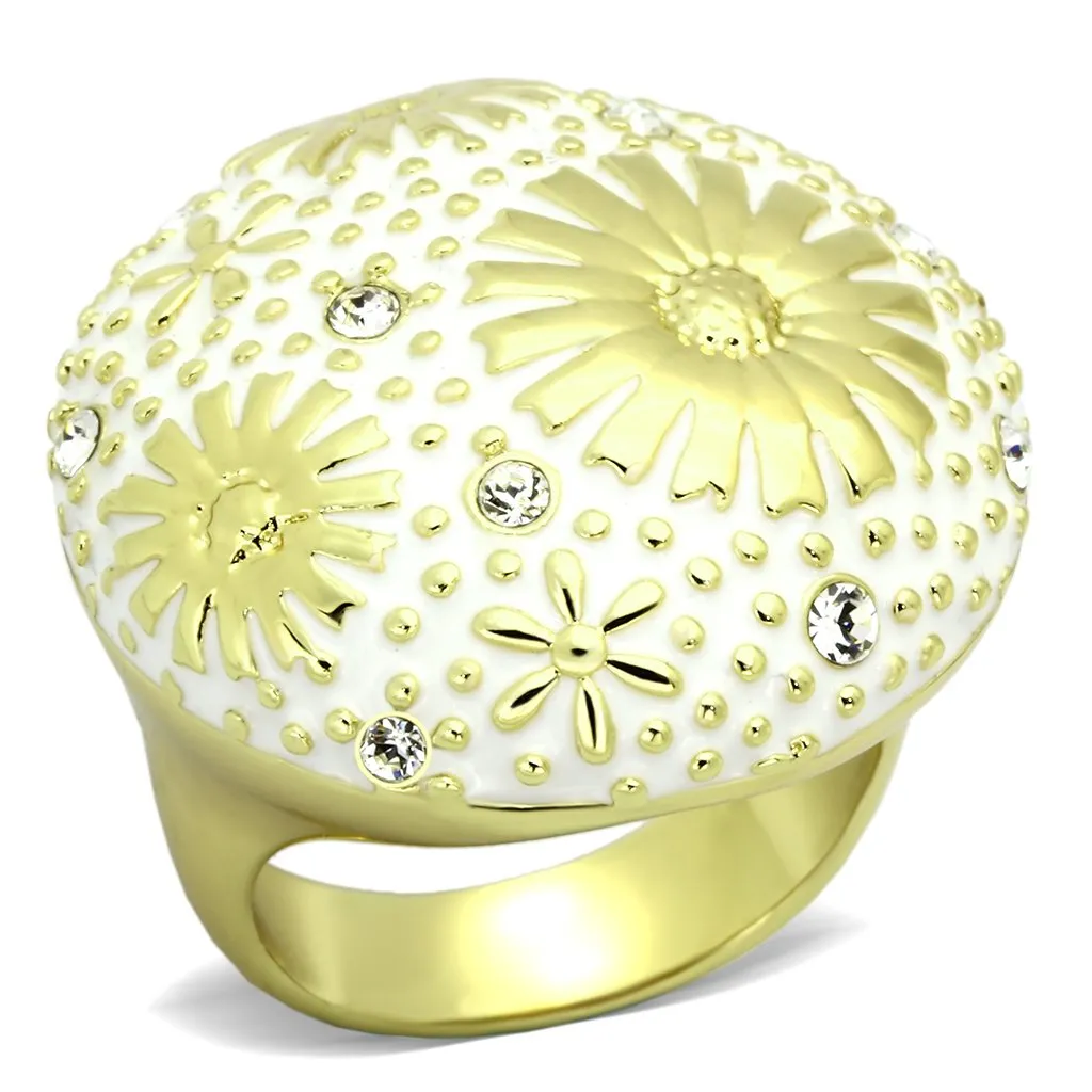 IP Gold(Ion Plating) Stainless Steel Ring with Top Grade Crystal in Clear for Women Style TK875