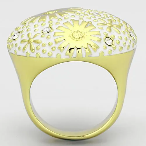 IP Gold(Ion Plating) Stainless Steel Ring with Top Grade Crystal in Clear for Women Style TK875