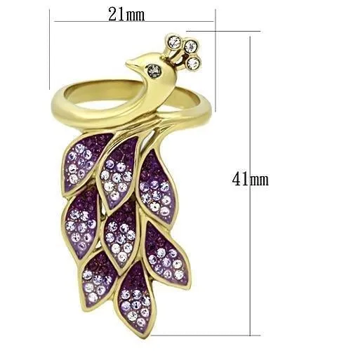 IP Gold(Ion Plating) Stainless Steel Ring with Top Grade Crystal in Multi Color for Women Style TK1101