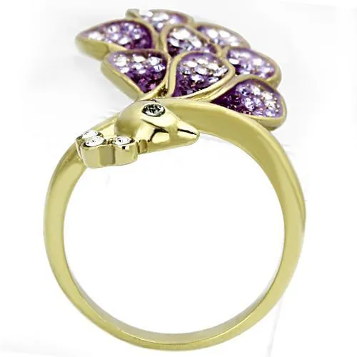 IP Gold(Ion Plating) Stainless Steel Ring with Top Grade Crystal in Multi Color for Women Style TK1101