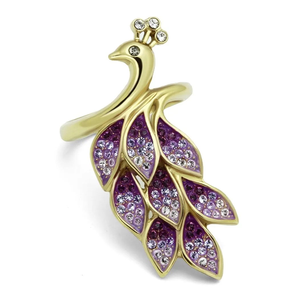 IP Gold(Ion Plating) Stainless Steel Ring with Top Grade Crystal in Multi Color for Women Style TK1101