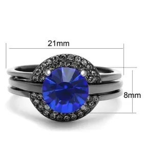 IP Light Black (IP Gun) Stainless Steel Ring with Top Grade Crystal in Sapphire for Women Style TK2969