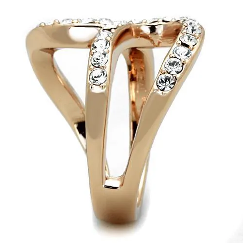 IP Rose Gold(Ion Plating) Stainless Steel Ring with Top Grade Crystal in Clear for Women Style TK1695