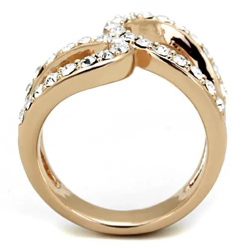IP Rose Gold(Ion Plating) Stainless Steel Ring with Top Grade Crystal in Clear for Women Style TK1695