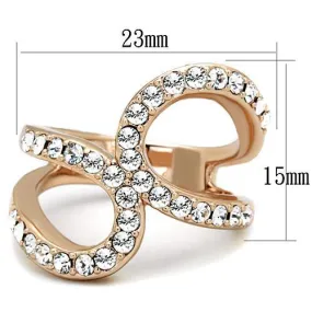 IP Rose Gold(Ion Plating) Stainless Steel Ring with Top Grade Crystal in Clear for Women Style TK1695