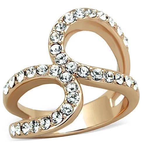 IP Rose Gold(Ion Plating) Stainless Steel Ring with Top Grade Crystal in Clear for Women Style TK1695