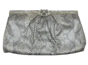 Judith Leiber 2000s Silver Snakeskin Deco Motif Evening Clutch Bag