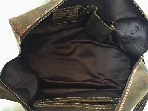 KomalC Leather Travel Duffle Bag Full Grain Leather Overnight