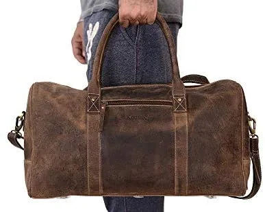 KomalC Leather Travel Duffle Bag Full Grain Leather Overnight