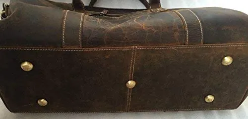 KomalC Leather Travel Duffle Bag Full Grain Leather Overnight