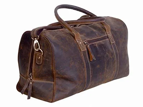 KomalC Leather Travel Duffle Bag Full Grain Leather Overnight