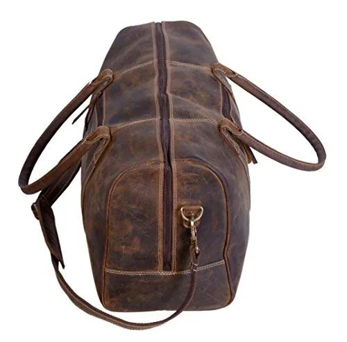 KomalC Leather Travel Duffle Bag Full Grain Leather Overnight