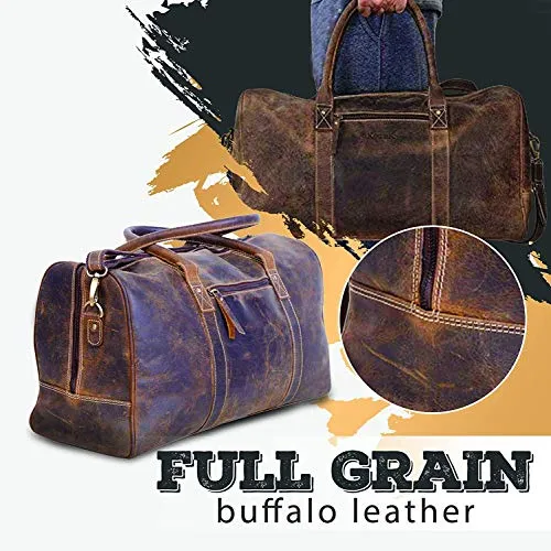 KomalC Leather Travel Duffle Bag Full Grain Leather Overnight