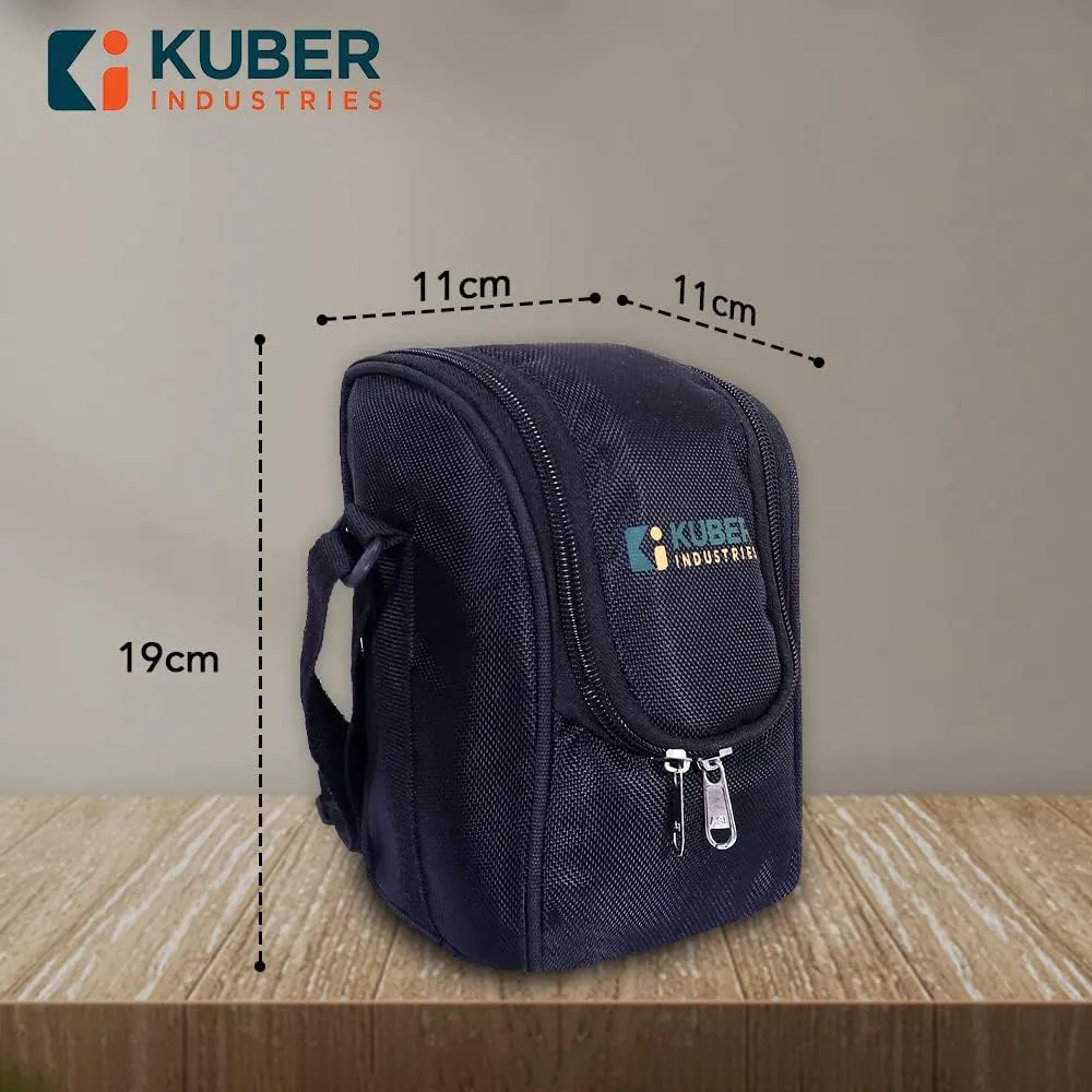 Kuber Industries Lunch Box|Canvas Leak Proof 3 Stainless Steel Insulated Containers Lunch Bag|Adjustable Straps Tiffin Box with Zipper Closure (Black) (Pack of 4)