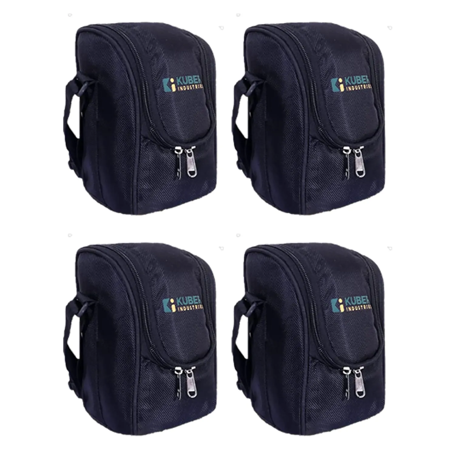 Kuber Industries Lunch Box|Canvas Leak Proof 3 Stainless Steel Insulated Containers Lunch Bag|Adjustable Straps Tiffin Box with Zipper Closure (Black) (Pack of 4)