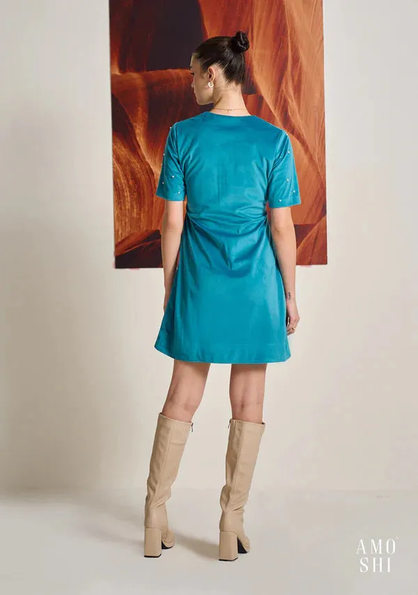 Ladies Suede Teal Evening Work Dress