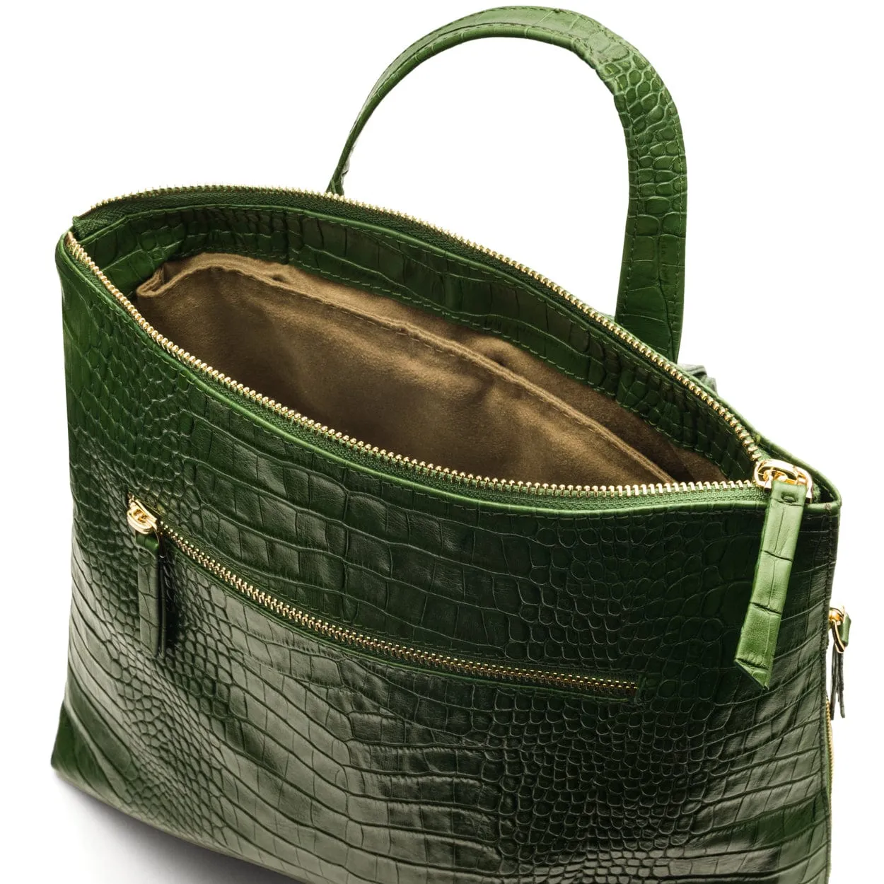 Leather 13" Laptop Backpack - Green Croc