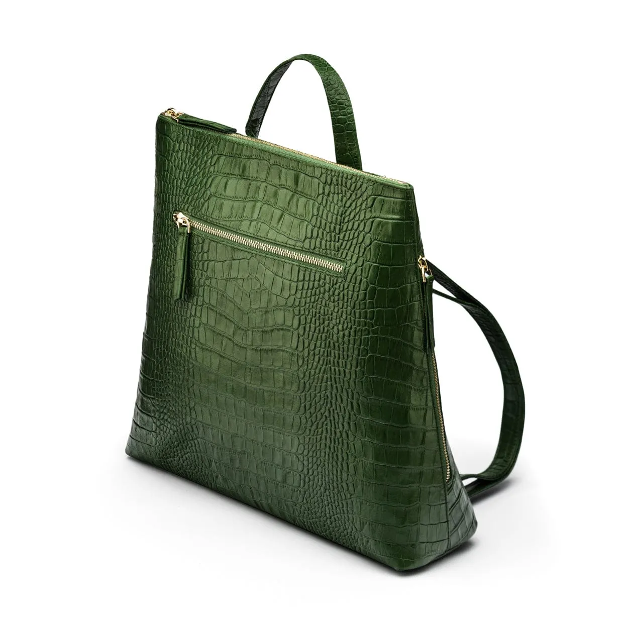 Leather 13" Laptop Backpack - Green Croc