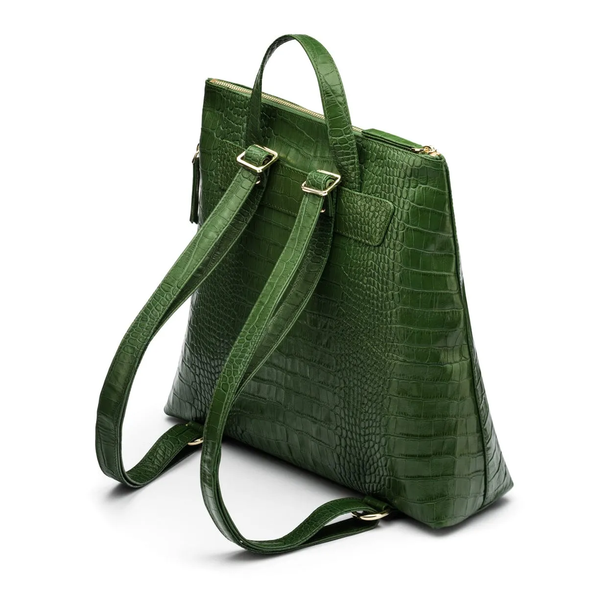Leather 13" Laptop Backpack - Green Croc