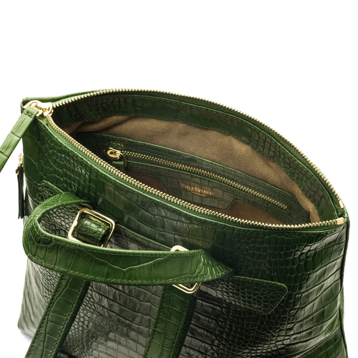 Leather 13" Laptop Backpack - Green Croc