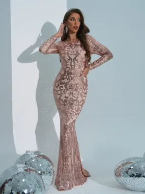 Long Sleeve Mermaid Sequin Evening Dress