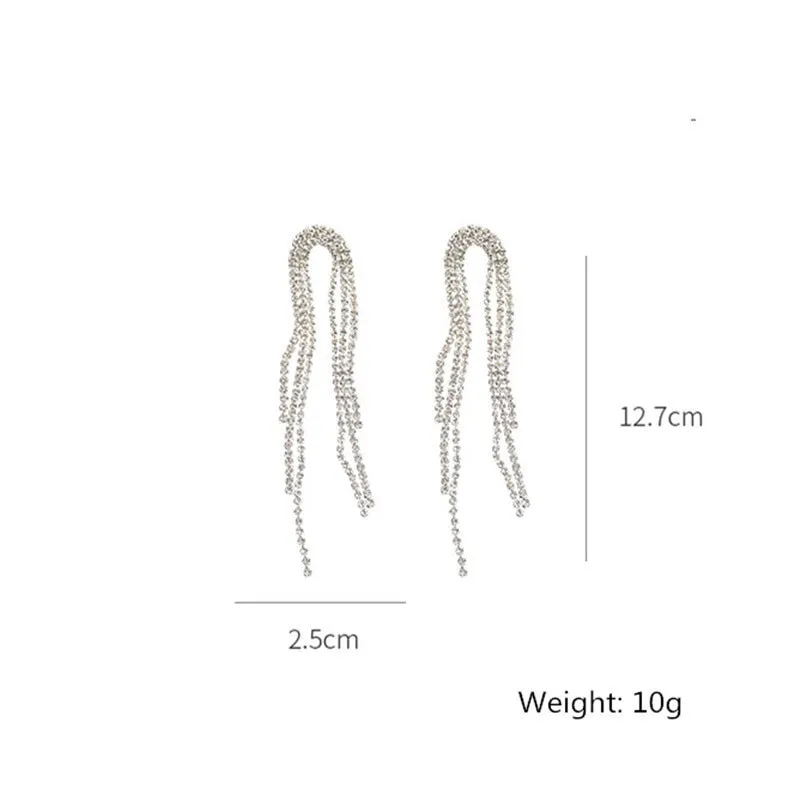 Long Tassel Crystal Full Rhinestone Earrings