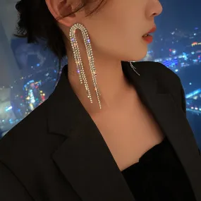 Long Tassel Crystal Full Rhinestone Earrings