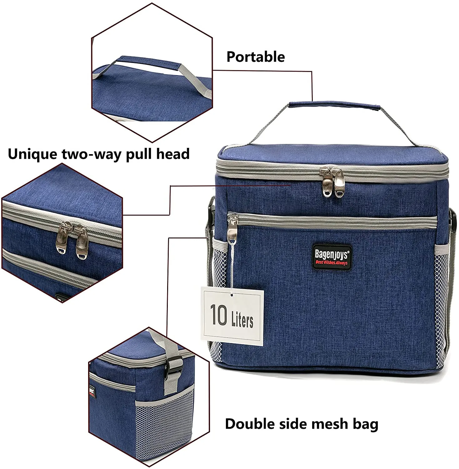 Lunch Bag,Insulated Dual Compartments Lunch Box for Men and Women,Reusable Leakproof Cooler Lunch Bags with Removable shoulder straps,Work Beach Picnic Lunch Boxes-Grey(10L).