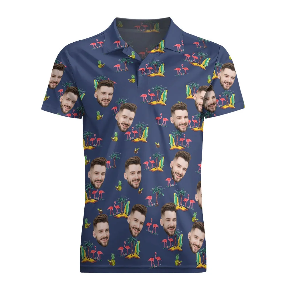 Men's Custom Face Shirt Personalised Golf Shirts For Him Coconut Flamingo