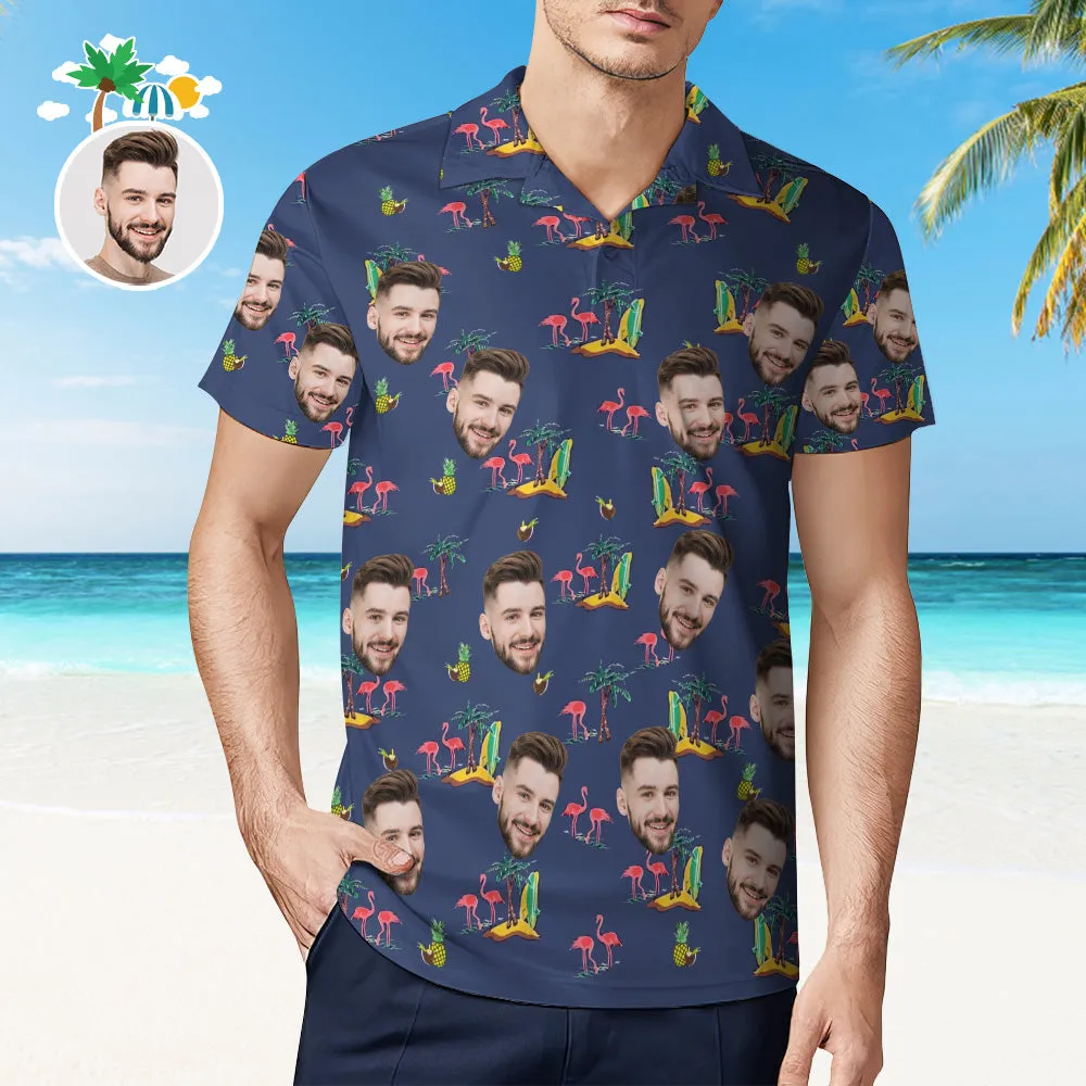 Men's Custom Face Shirt Personalised Golf Shirts For Him Coconut Flamingo