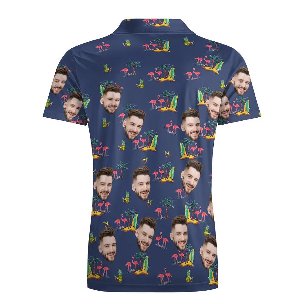 Men's Custom Face Shirt Personalised Golf Shirts For Him Coconut Flamingo