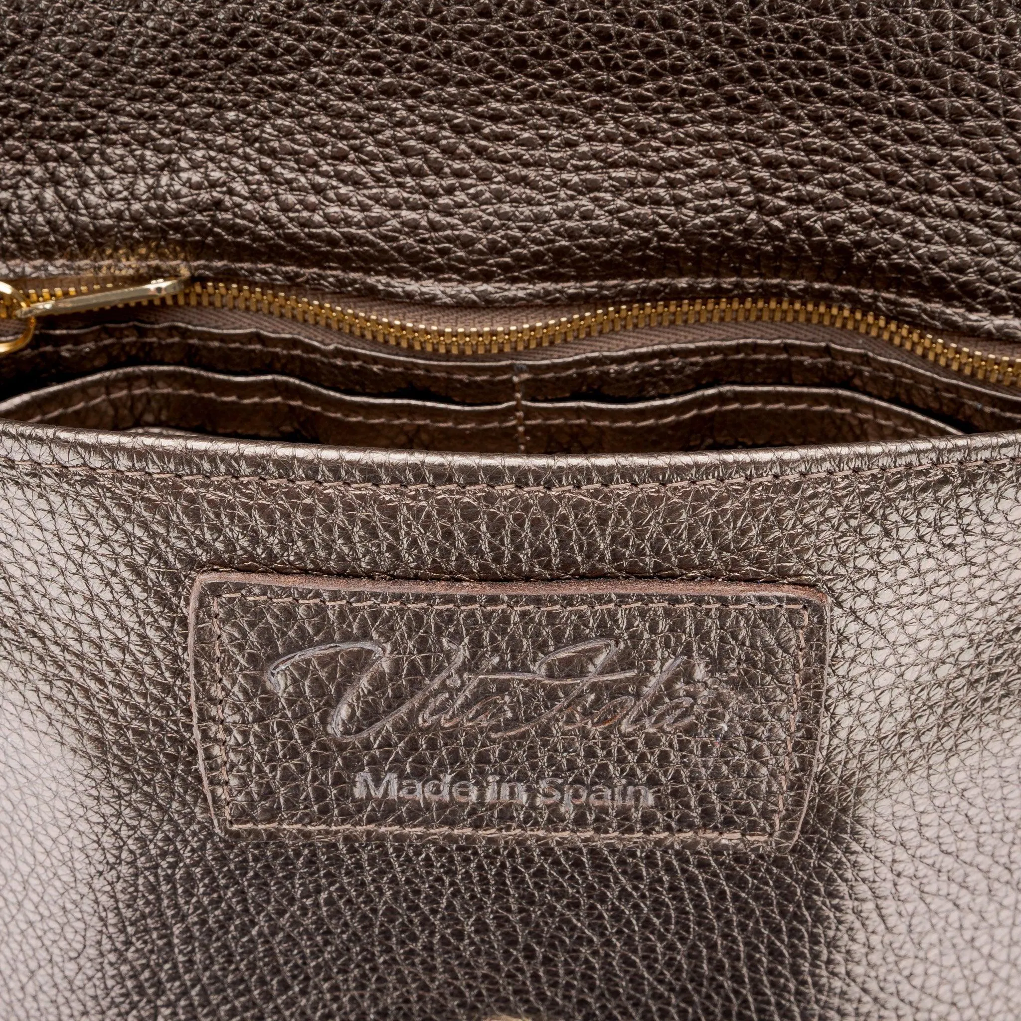 Nicole - Fringe Grain Leather Clutch Bag - Bronze