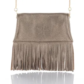 Nicole - Fringe Grain Leather Clutch Bag - Bronze