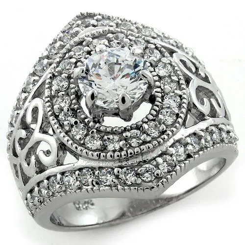 Rhodium 925 Sterling Silver Ring with AAA Grade CZ in Clear for Women Style LOAS1134