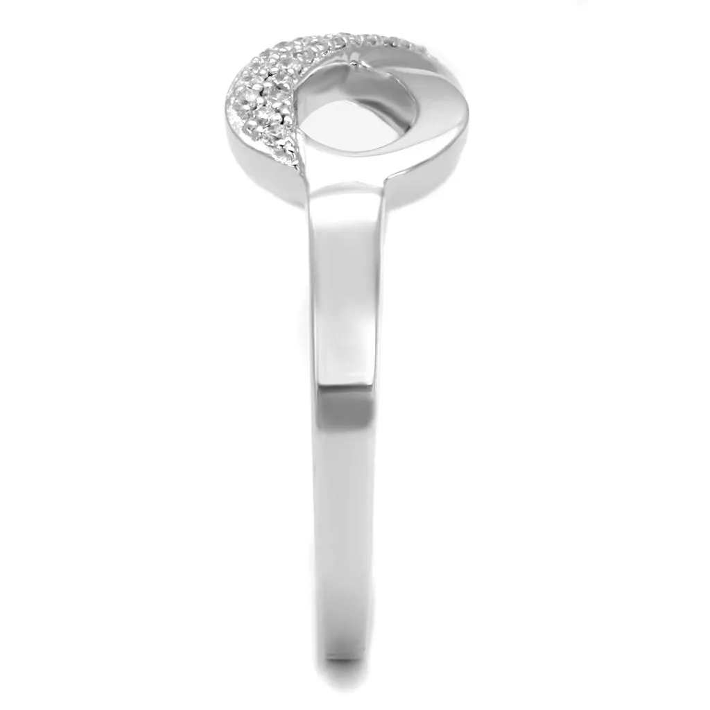 Rhodium 925 Sterling Silver Ring with AAA Grade CZ in Clear for Women Style TS541
