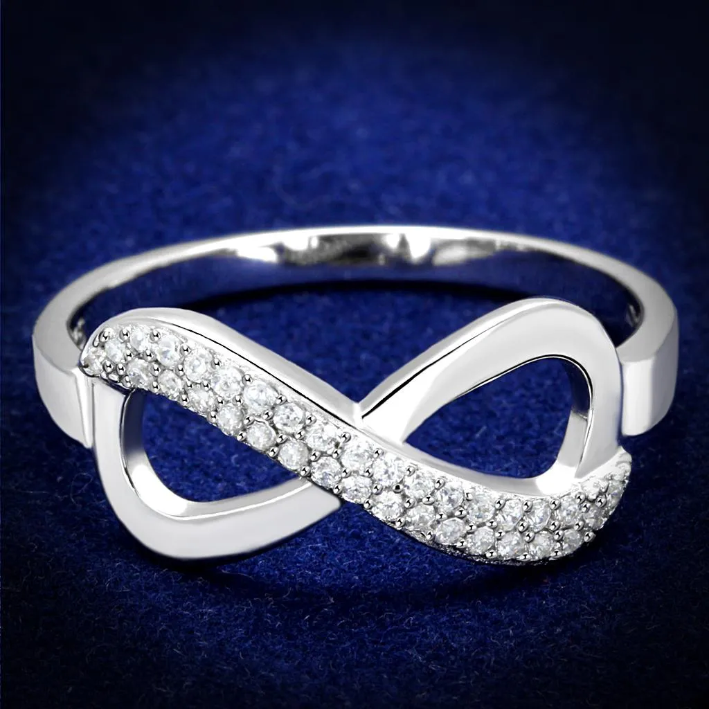 Rhodium 925 Sterling Silver Ring with AAA Grade CZ in Clear for Women Style TS541