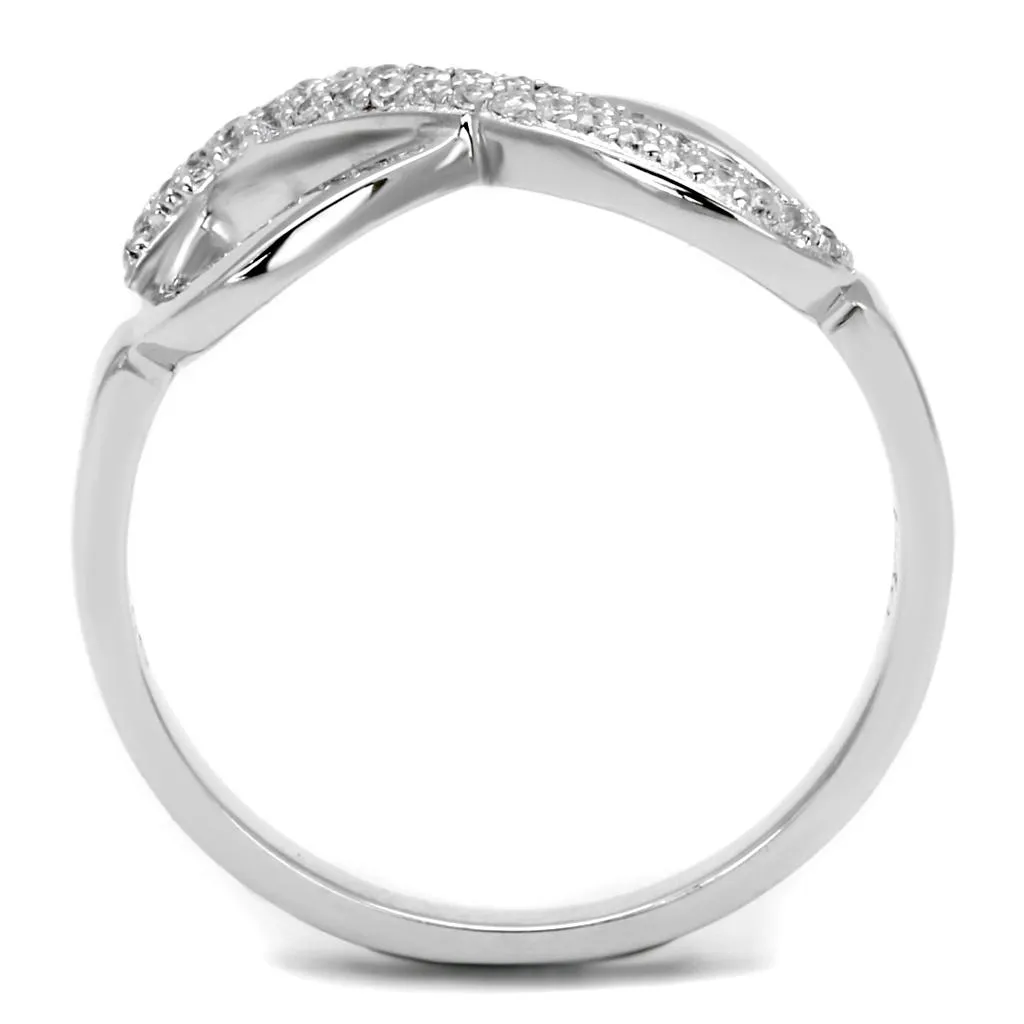 Rhodium 925 Sterling Silver Ring with AAA Grade CZ in Clear for Women Style TS541