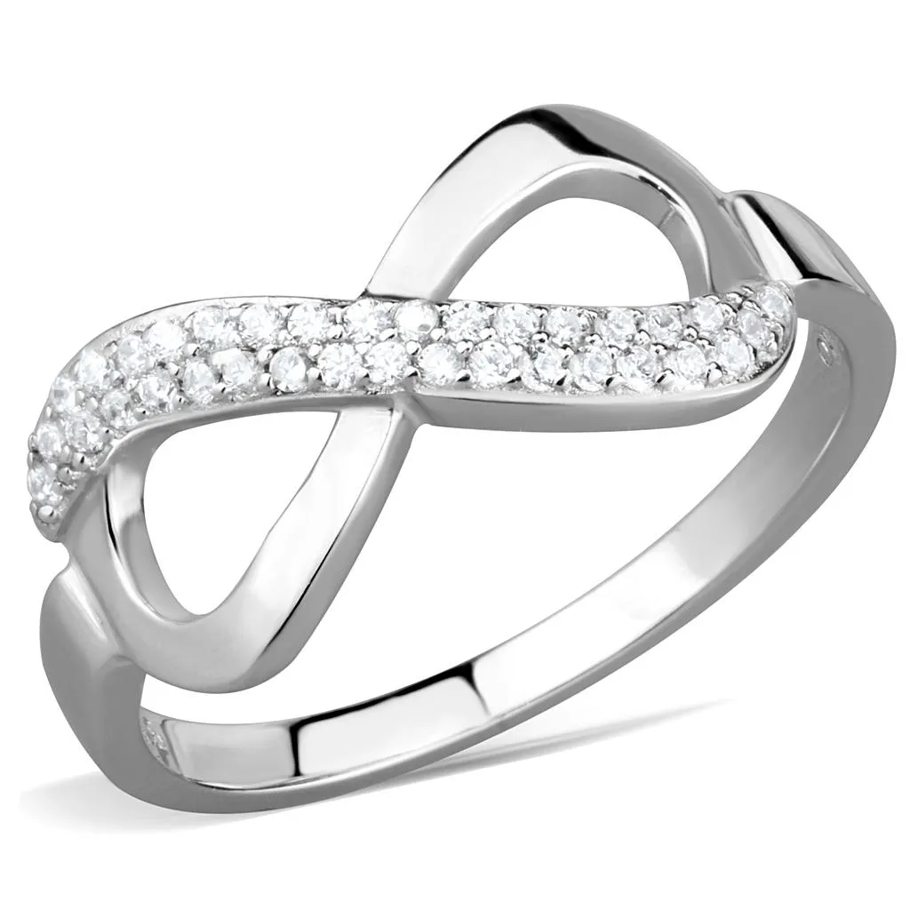 Rhodium 925 Sterling Silver Ring with AAA Grade CZ in Clear for Women Style TS541