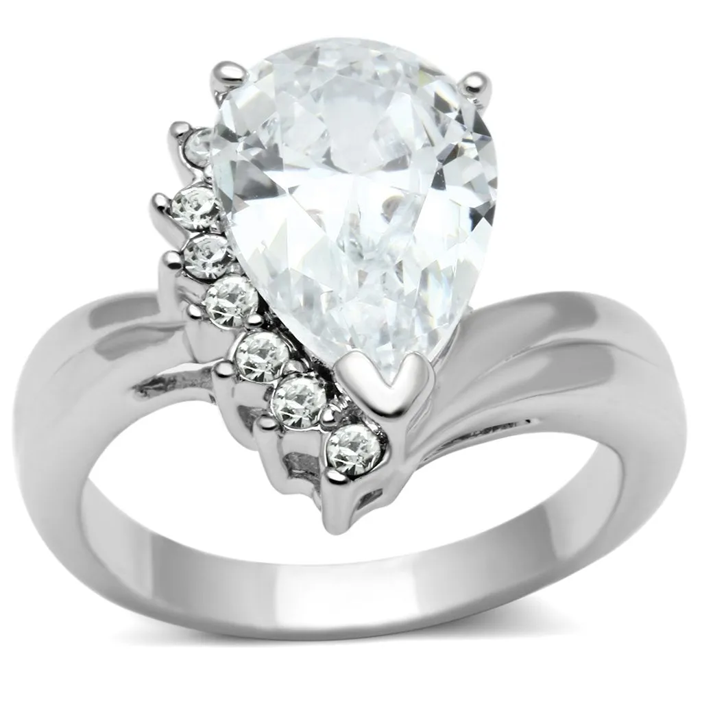 Rhodium Brass Ring with AAA Grade CZ in Clear for Women Style 3W292