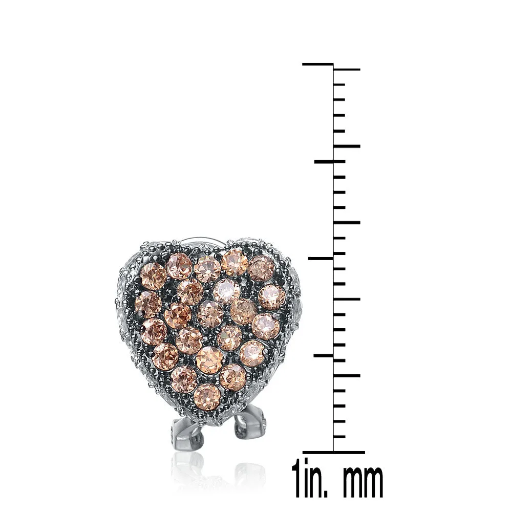 Sterling Silver Pink Cubic Zirconia Pave Heart Earrings