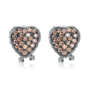 Sterling Silver Pink Cubic Zirconia Pave Heart Earrings